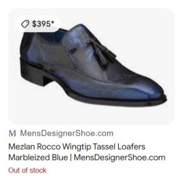 Mezlan Custom Marbleized Blue Leather Dress Shoes 8.5M Wingtip Tassel Loafers - Picture 9 of 16